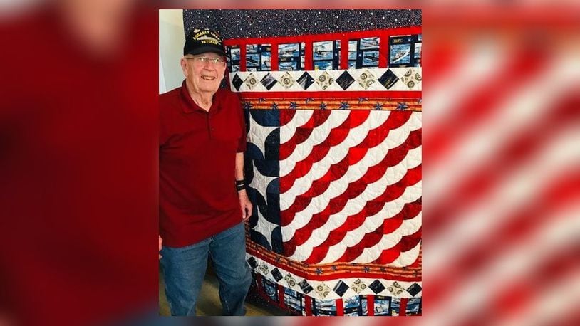 Herman Lorance, a World War II Navy veteran, received a Quilt of Valor at his Hamilton home on Monday. PROVIDED