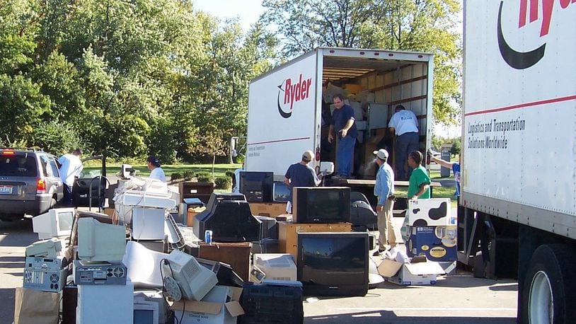 Butler County residents have opportunities through October to recycle, for free, Freon appliances, which often cost $50 or more to get rid of. Pictured is a prior roundup of appliances, computers and tires by the Butler County Recycling and Solid Waste District. STAFF FILE