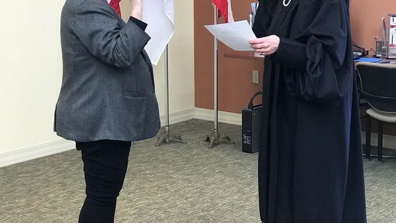 Mariann Penska was sworn in on Thursday morning as the newest board member for the Butler County Board of Elections. She was sworn in by Butler County Juvenile Judge Kathleen Romans. PROVIDED.