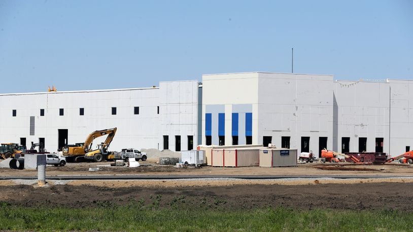Construction of the Gabe's Distribution Center continues in the Prime Ohio II industrial park. BILL LACKEY/STAFF