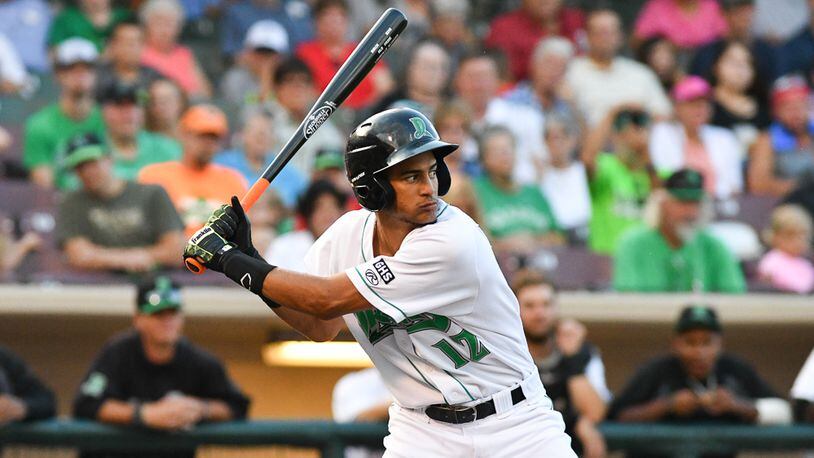 Dragons center fielder Jose Siri waits on a pitch during a game against Great Lakes on Wednesday at Fifth Third Field. Contributed Photo by Bryant Billing