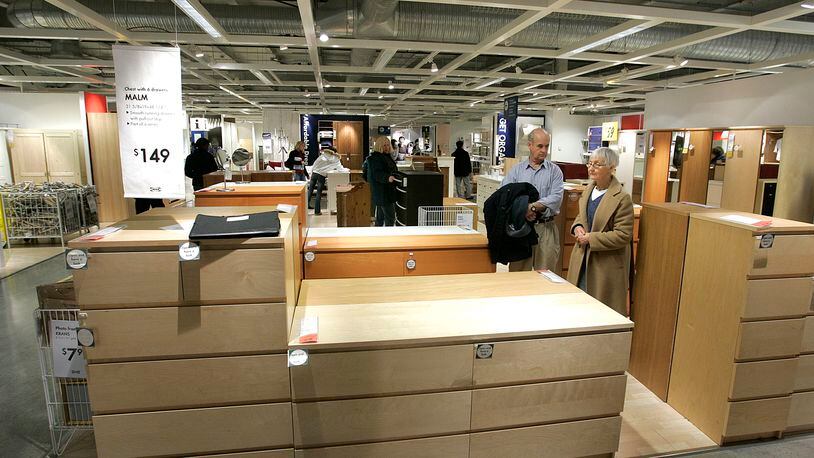 Ikea Malm dressers pictured have been involved in three deaths when they toppled over on toddlers. (Photo by Stephen Chernin/Getty Images)