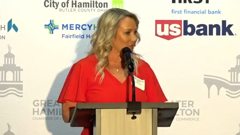 Chef Mindy Livengood Shea talks about losing her child, hating the job path she thought the world expected her to take, getting healthy and overcoming the trauma she faced in her journey. She was the guest speaker at a Greater Hamilton Chamber of Commerce event Jan. 27, 2023. CONTRIBUTED