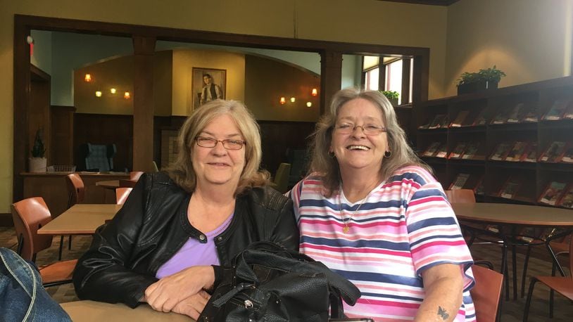 Debbie Burkhardt (left), of the Seven Mile area, and Cheryl Johnson, of Hamiltonn, have been good friends for decades because they’re so much alike. They had no idea how alike they were until they took tests through Ancestry.com. MIKE RUTLEDGE/STAFF