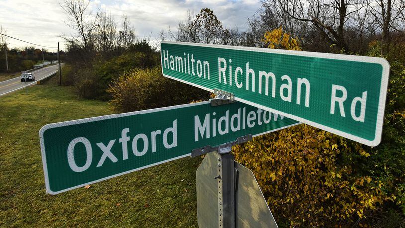 Four signs on Ohio 177, also know as Hamilton-Richmond Road, were recently replace with new signs containing a typo. NICK GRAHAM/STAFF