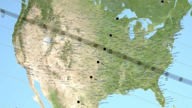 A NASA map shows the path of Monday's eclipse.