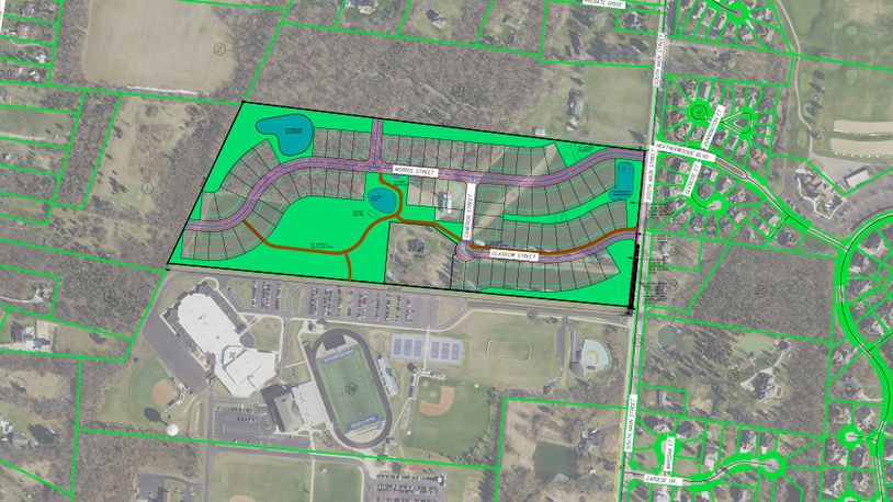 This is the latest rendering of the new Northhampton subdivision which will be located off Ohio 741. The subdivision will have 75 new homes and will be north of the Springboro Junior High School campus and district's athletic facilities. CONTRIBUTED/CITY OF SPRINGBORO