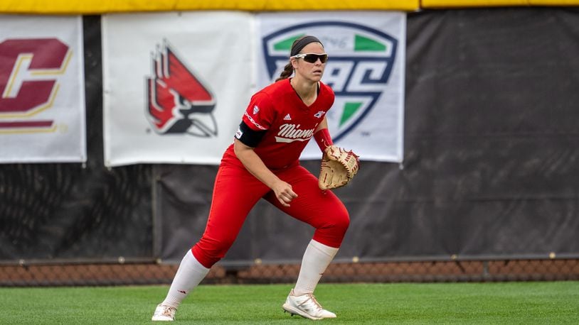 Allie Cummins, a Lakota West High School graduate, is one of three All Mid-American Confernece selections this season for the Miami University softball team. The RedHawks won the MAC Tournament and will face Kentucky in a first-round NCAA Tournament game on Friday. Miami University photo
