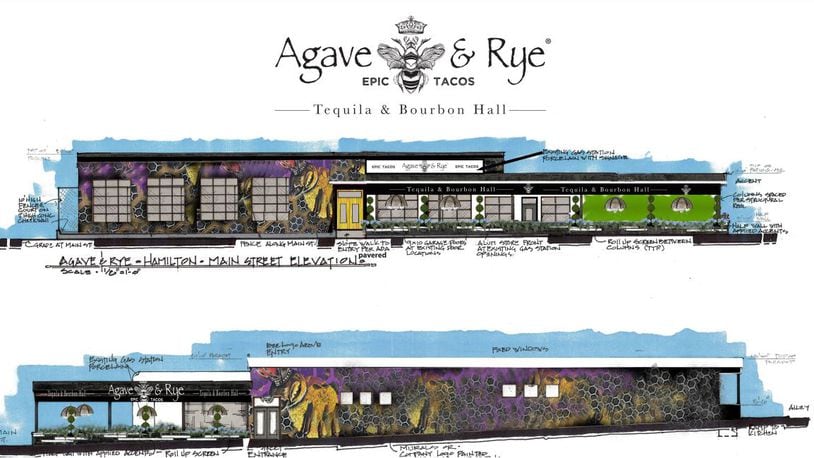 This is what the Agave & Rye restaurant and family-friendly bar will look like, on the top, from Main Street, and the bottom, as seen from E Street. PROVIDED