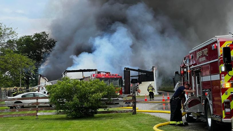 Sheriff's deputies and area fire officials respond to a structure fire at 2100 Stahlheber Road in Hamilton around 11 a.m. Monday, June 6, 2022. CONTRIBUTED/BUTLER CO. SHERIFF
