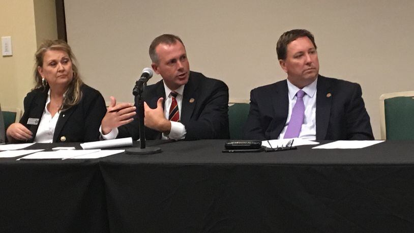 State Rep. Robert Sprague, R-Findlay, speaks at a meeting of the Ohio House Speaker’s task force on heroin, opioids, prevention, education and safety at Wright State on Monday. Sprague chairs the committee.