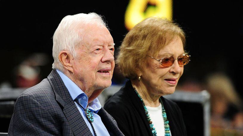 President Jimmy Carter and his wife, Rosalynn, prior to a game between the Atlanta Falcons and the Cincinnati Bengals at Mercedes-Benz Stadium on September 30, 2018 in Atlanta, Georgia. Scott Cunningham/Getty Images