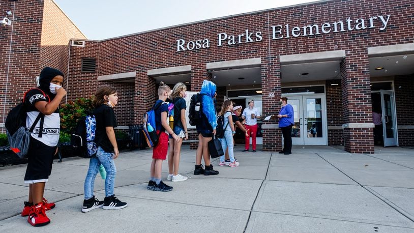 The school year started at Rosa Parks Elementary School Thursday, Aug. 12, 2021 in Middletown. A $10 million expansion was recently completed at the school housing mostly fourth and fifth grade classrooms, library, science area and multi-use open learning spaces. NICK GRAHAM / STAFF