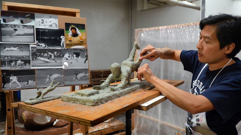 Tom Tsuchiya working on the design of the Pete Rose statue. Cincinnati Reds photo