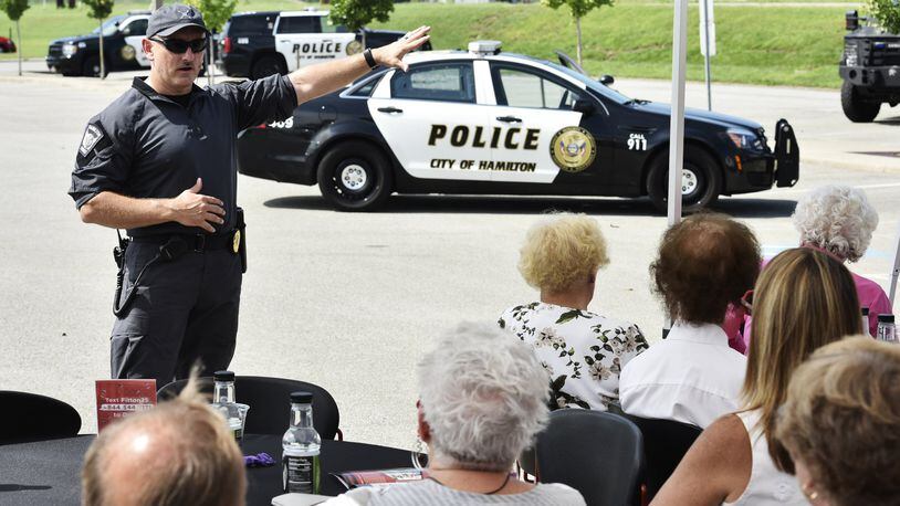 More police training has been a nationwide call in the aftermath of the deaths of George Floyd and Rayshawn Brooks. Pictured a discussion at the Fitton Center for Creative Arts in Hamilton presented by the Hamilton Police Department’s Special Weapons and Tactics (SWAT) team in 2018. NICK GRAHAM/FILE