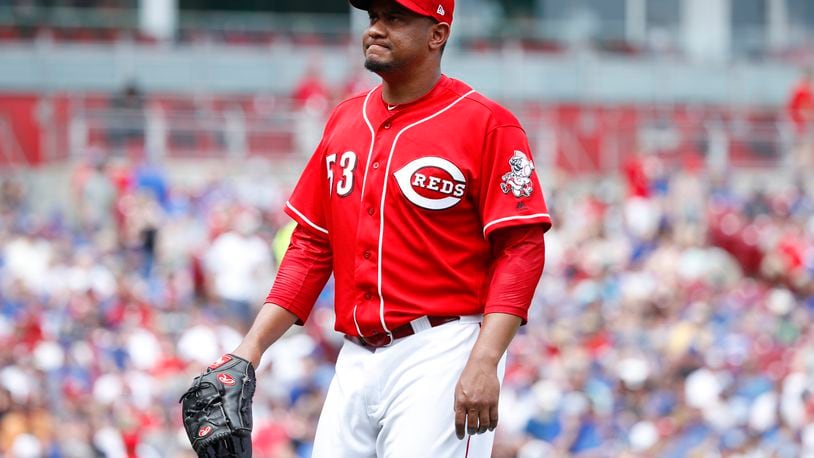 CINCINNATI, OH - MAY 20: Wandy Peralta #53 of the Cincinnati Reds reacts after being taken out of the game against the Chicago Cubs in the seventh inning at Great American Ball Park on May 20, 2018 in Cincinnati, Ohio. The Cubs won 6-1. (Photo by Joe Robbins/Getty Images)