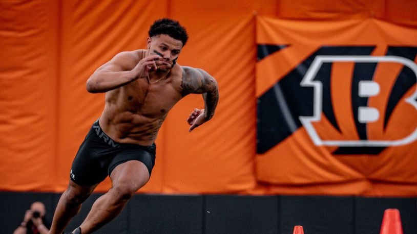 Former UC linebacker Ivan Pace Jr. performed well in each drill during the NFL Pro Day Thursday after not doing all of the tests at the NFL Combine last month. UC Athletics photo
