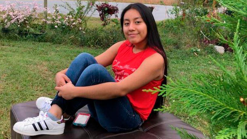 This Sunday, Nov. 4, 2018, photo provided by FBI shows Hania Noelia Aguilar, the day before she went missing in Lumberton, N.C. Authorities say they have found the SUV stolen during the kidnapping of the 13-year-old girl at a North Carolina mobile home park, and now hope to identify a person seen in a surveillance video. (FBI via AP)