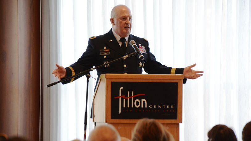 Retired Lt. Gen. Rick Lynch, a Hamilton native, was the keynote speaker at the inaugural Hamilton Veteran Hall of Fame ceremony on Sunday, Nov. 10, 2019. Veterans, and family members of those who have died, received a medal, award and letter of commendation from the Ohio Senate during the induction ceremony at the Fitton Center in Hamilton. MICHAEL D. PITMAN/STAFF