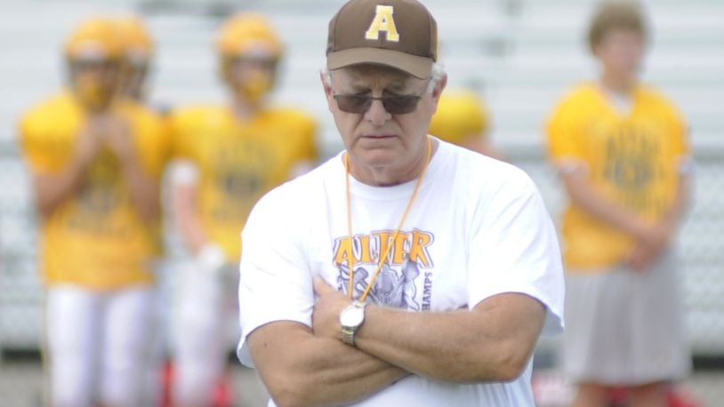 Alter’s Ed Domitz is in his 43rd season as a high school football head coach. Alter participated in a four-way scrimmage at Beavercreek on Sat., Aug. 11, 2018. MARC PENDLETON / STAFF