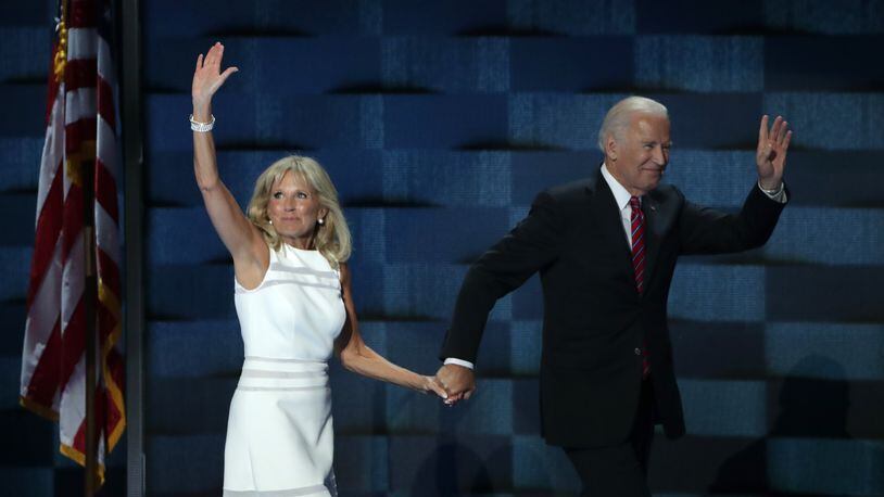 PHILADELPHIA, PA - JULY 27: US Vice President Joe Biden and his wife Jill Biden, wave to the crowd after delivering remarks on the third day of the Democratic National Convention at the Wells Fargo Center, July 27, 2016 in Philadelphia, Pennsylvania. (Photo by Alex Wong/Getty Images)
