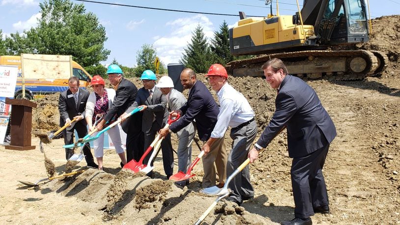 A groundbreaking ceremony Thursday, Aug. 8, 2019, heralded the start of construction for an avid Hotel, the first for the new brand in Ohio. The 95-room hotel is expected to open in the first quarter of 2020. ERIC SCHWARTZBERG/STAFF