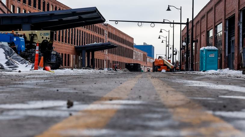 Construction continues Wednesday, Feb. 9, 2022 at Spooky Nook Sport Champion Mill, the multi-use sports, hotel, dining and convention space, on N. B Street in Hamilton. NICK GRAHAM/STAFF