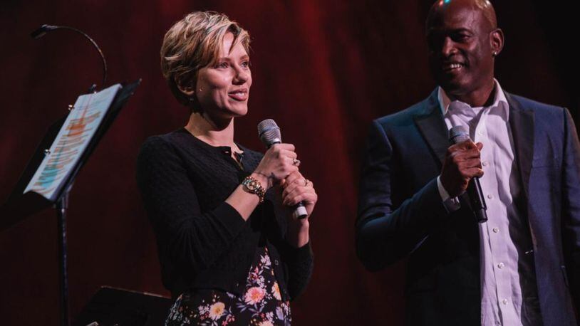 Scarlett Johansson and director Kenny Leon at the “Our Town” live reading.