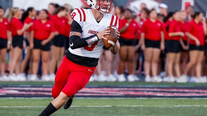 Fairfield quarterback Talon Fisher looks to pass the ball during their football game against Lakota West Friday, Oct. 1, 2021 at Lakota West High School in West Chester Township. Lakota West won 42-10. NICK GRAHAM / STAFF