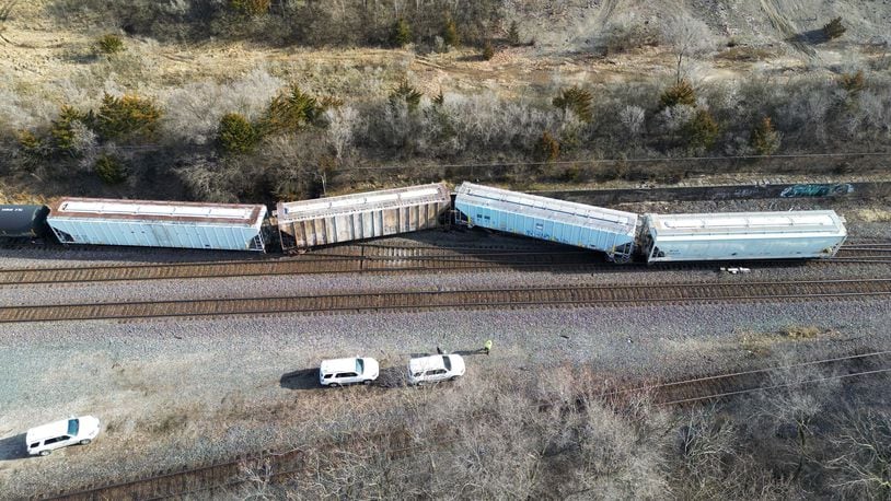 A train derailment happened on Riverside Drive in St. Clair Twp. on Monday afternoon. The derailment involved multiple box cars that went off the track about 12:30 p.m. There were no reports of injuries, spillage or roadways blocked, according to emergency dispatchers. NICK GRAHAM/STAFF