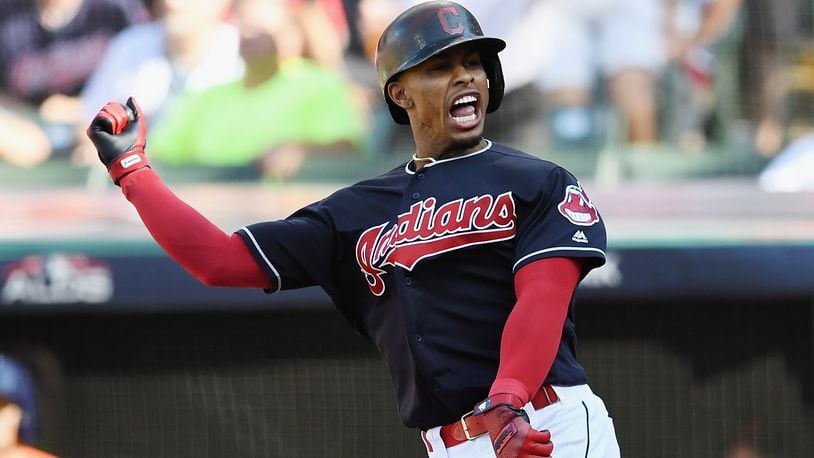 CLEVELAND, OH - OCTOBER 08: Francisco Lindor #12 of the Cleveland Indians reacts after hitting a solo home run in the fifth inning against the Houston Astros during Game Three of the American League Division Series at Progressive Field on October 8, 2018 in Cleveland, Ohio. (Photo by Jason Miller/Getty Images)