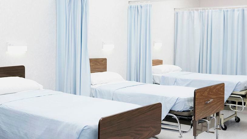Stock photo of hospital beds.