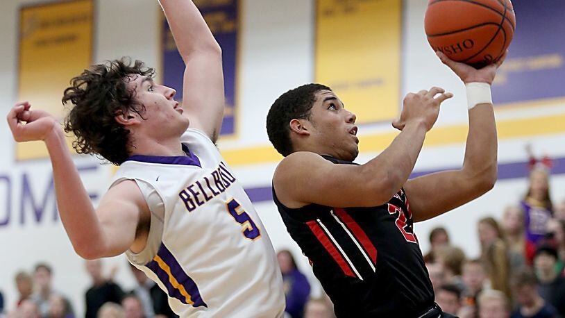 Franklin, playing SWBL rival Bellbrook last season, bumps up to Division I from D-II this coming boys high school basketball season. E.L. HUBBARD / CONTRIBUTED