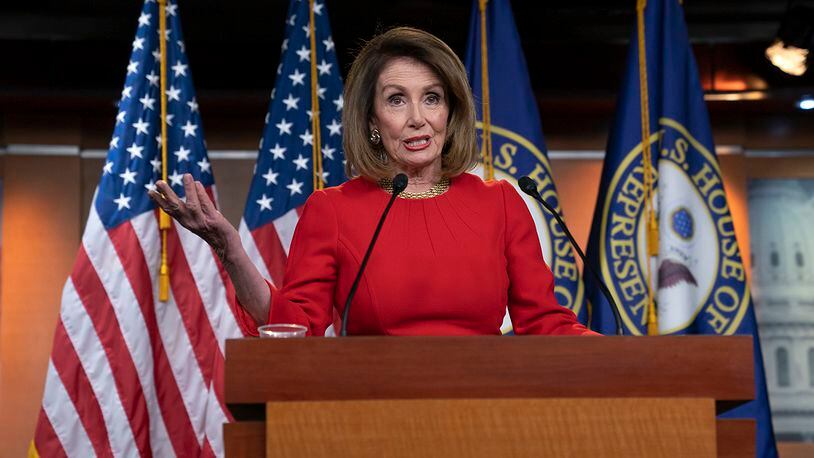 Speaker of the House Nancy Pelosi, D-Calif., insists that Attorney General William Barr send to Congress the full report by special counsel Robert Mueller on the Russia probe with all its underlying evidence, during a news conference on Capitol Hill in Washington, Thursday, April 4, 2019. (AP Photo/J. Scott Applewhite)