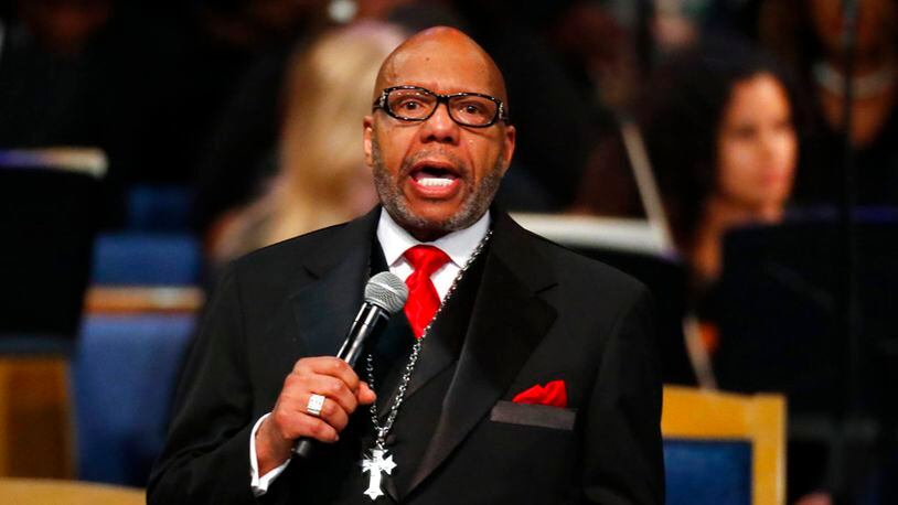 Rev. Jasper Williams, Jr., delivers the eulogy during the funeral service for Aretha Franklin at Greater Grace Temple, Friday, Aug. 31, 2018, in Detroit. Franklin died Aug. 16, 2018 of pancreatic cancer at the age of 76. (AP Photo/Paul Sancya)