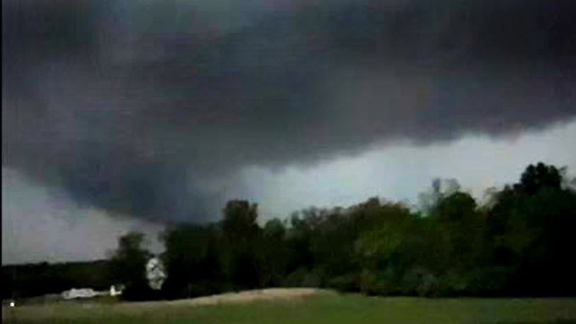 Jason and Lisa Rankey shared this photo of a possible funnel cloud taken from their Reily Twp. house in Butler County looking south toward Indiana. The image was taken at 9:11 p.m. Tuesday, May 7, 2024. CONTRIBUTED