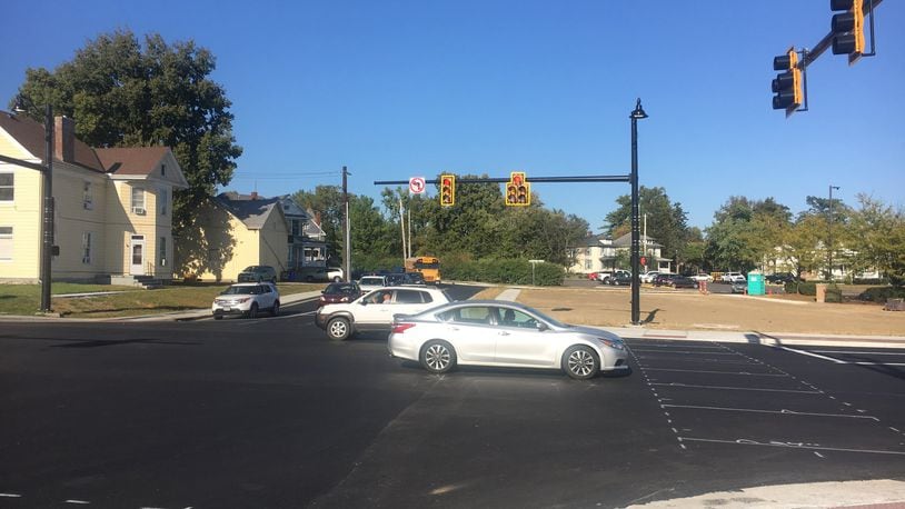 The reconfigured intersection of Main Street and Millville and Eaton avenues in Hamilton recently opened and the project is expected to cost about $3.7 million, 90 percent will be paid by the Ohio Department of Transportation. RICK McCRABB/STAFF