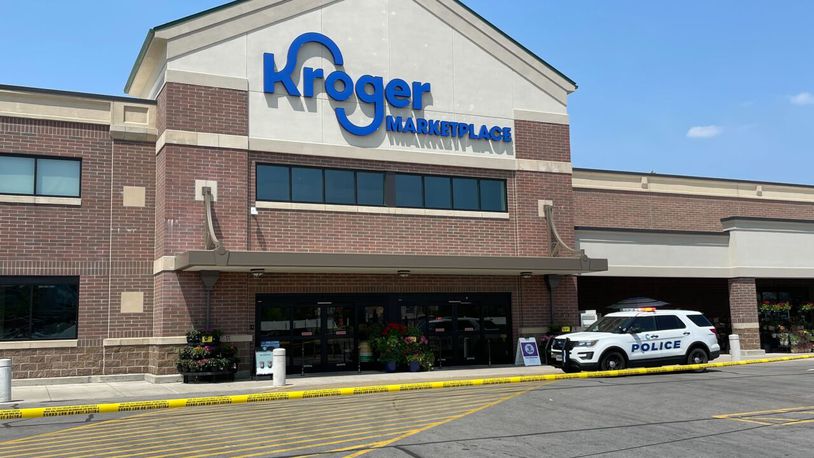 Caution tape could be seen surrounded the evacuated Kroger Marketplace in Oakley. DREW TANNER/ WCPO /CONTRIBUTED