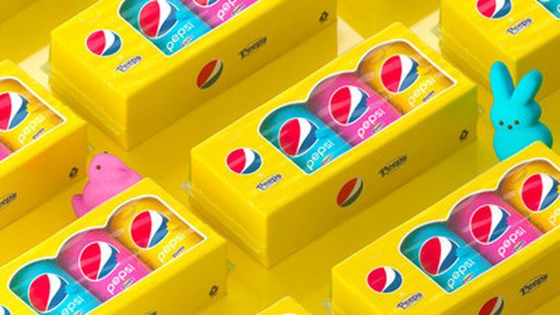 Pepsi and Peeps have combined on a new beverage that combines the taste of Pepsi with the Peeps marshmallow flavor.
The design on 7.5-ounce mini-cans comes in bright yellow, pink and blue. CONTRIBUTED