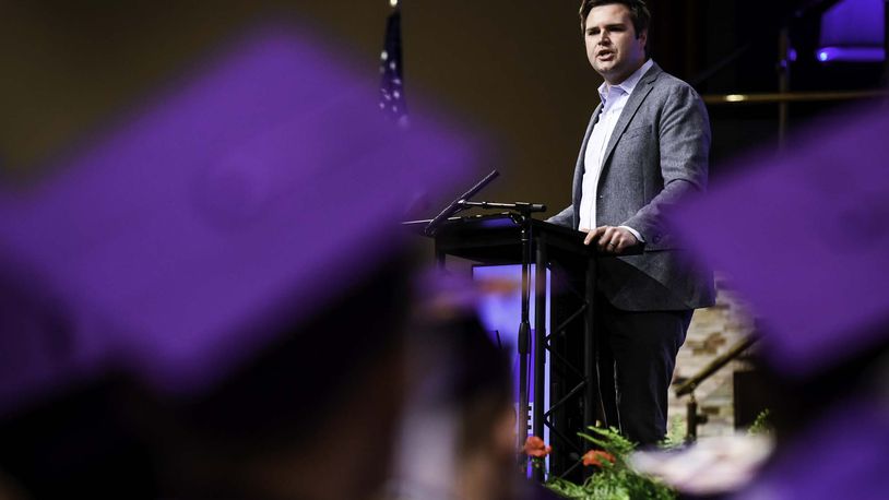 Middletown native and author J.D. Vance is expected to formally announce his bid for the 2022 U.S. Senate seat. Pictured is Vance in 2017 speaking at the Middletown High School graduation at Princeton Pike Church of God in Liberty Twp. NICK GRAHAM/FILE