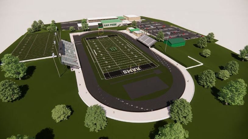 At the start of this new year, the funding finish line is closer for Badin High School and the dream of building its first, on-campus athletic stadium. Badin officials said Jan. 10 the latest tallies for his fundraising campaign show $11 million of the school’s $15 million goal has been collected. School officials hope to have Badin prep sports competing in the new stadium and track complex by spring 2025. FILE ILLUSTRATION