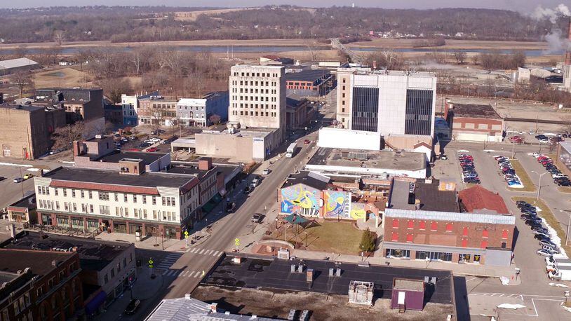 Aerial view of downtown Middletown looking west along Central Avenue. Middletown City Council are prioritizing how to use about $1.2 million in projected discretionary spending in the 2020 city budget. TY GREENLEES/STAFF