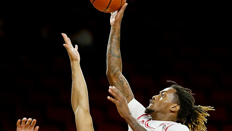 Miami Redhawks forward Dalonte Brown scores against Western Michigan during Mid-American Conference play at Millett Hall in Oxford Jan. 30, 2021. Contributed photo by E.L. Hubbard