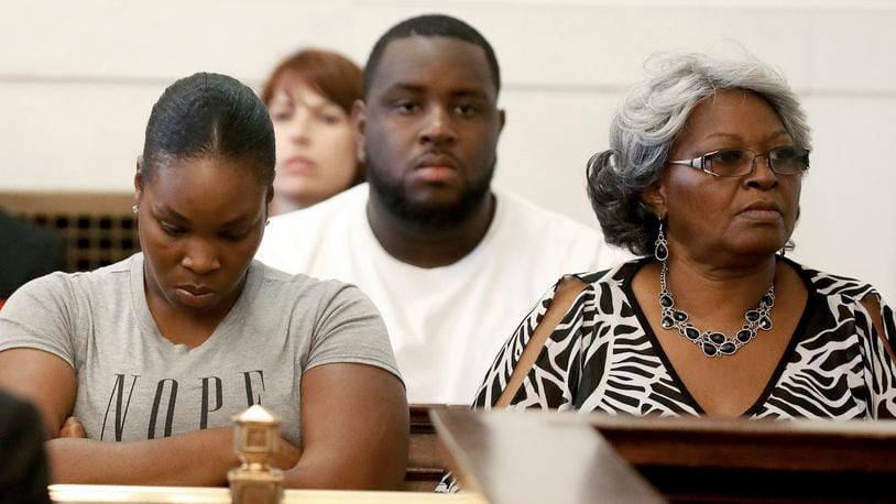 Audrey DuBose, right, mother of Sam DuBose, looks at the jury as the judge declares a mistrial in the retrial of Ray Tensing, a former University of Cincinnati police officer, in the fatal shooting of Sam DuBose, in Cincinnati. (Cara Owsley/Pool via Cincinnati Enquirer)