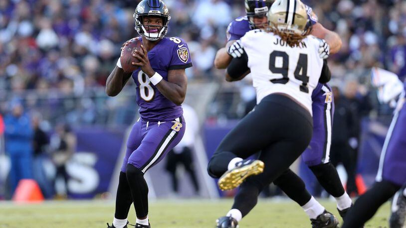 Ravens rookie Lamar Jackson against the New Orleans Saints earlier this season. Getty Images