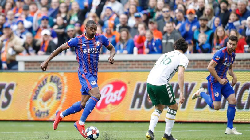 CINCINNATI, OH - MARCH 17: Fanendo Adi #9 of FC Cincinnati controls the ball against the Portland Timbers in the first half at Nippert Stadium on March 17, 2019 in Cincinnati, Ohio. FC Cincinnati won its inaugural home match 3-0. (Photo by Joe Robbins/Getty Images)