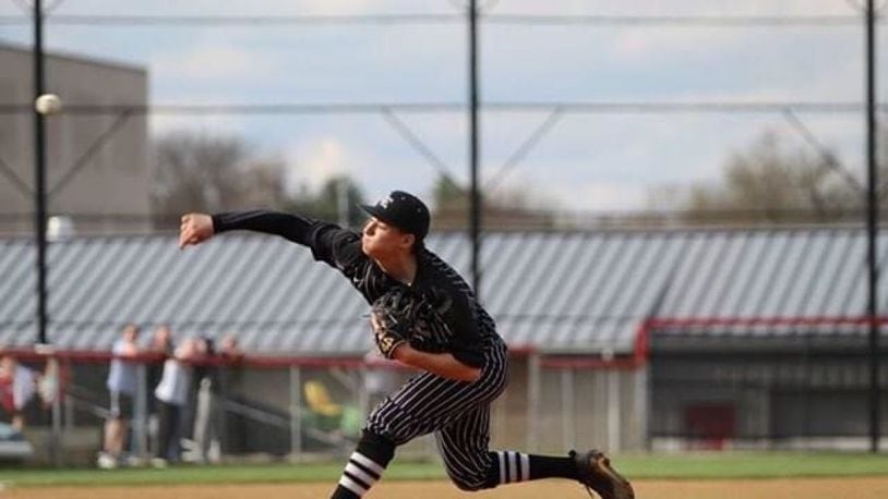 Lakota East senior pitcher Grayson Hamilton struck out 12 in a perfect game Wednesday afternoon at Princeton. PHOTO COURTESY OF DEE HAMILTON