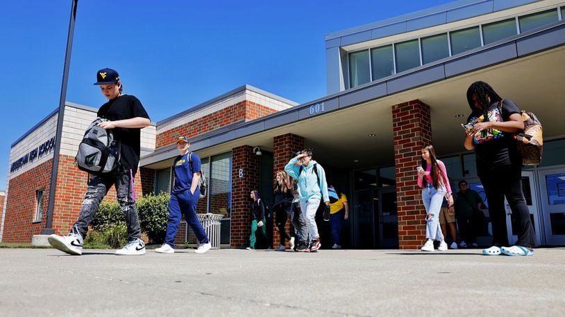 Students exit Middletown High School at the end of the school day Friday, Sept. 15, 2023 in Middletown. The district received a 2-out-of-5 star rating overall on the recently released Ohio School Report Card. NICK GRAHAM/STAFF