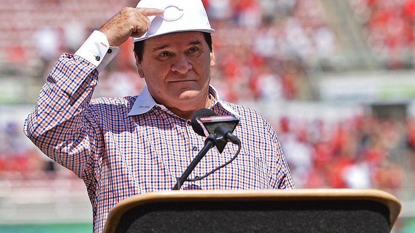 CINCINNATI, OH - JUNE 25:  Former Cincinnati Reds player and Major League Baseball all-time hits leader Pete Rose speaks during his induction in to the Reds Hall of Fame before a game between the Cincinnati Reds and the San Diego Padres at Great American Ball Park on June 25, 2016 in Cincinnati, Ohio.  (Photo by Jamie Sabau/Getty Images)