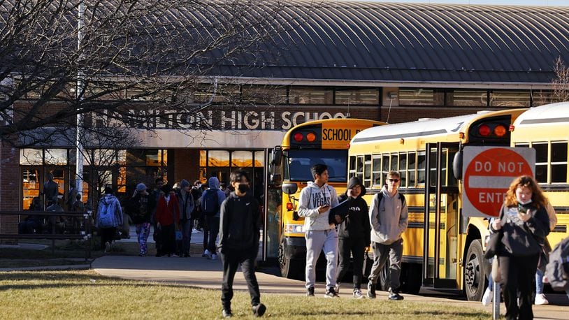 The 10,000-student Hamilton Schools will be closed until early next week after district officials announced Tuesday no more live classes starting Wednesday due to teacher and staffer absences. The district is the first in Butler County to close all schools during the recent surge in COVID-19 cases in the region. (PHOTO BY NICK GRAHAM\Journal-News)